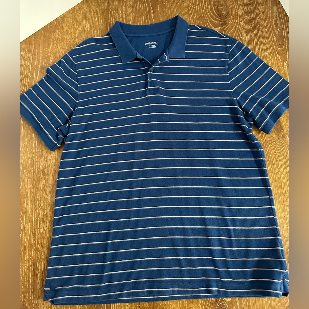 UNTUCKit Gondola Stripe Polo Shirt XL Navy Pima‎ Cotton Preppy Modern-Casual